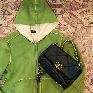 True Grit Shearling Faux Suede Green zip up jacket medium
